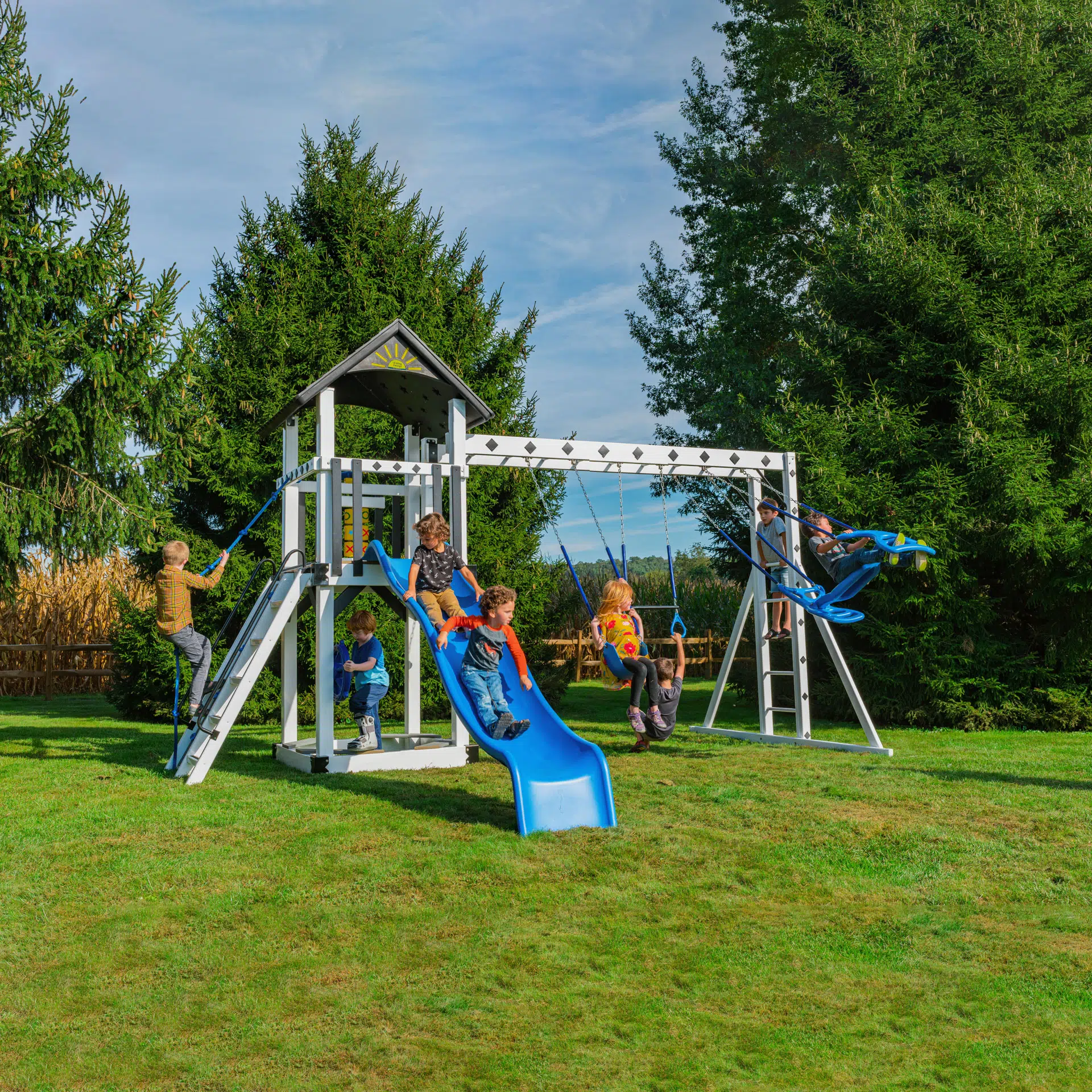  Bright White Vinyl w/ Blue Accessories, Black Roof, and Black Accen