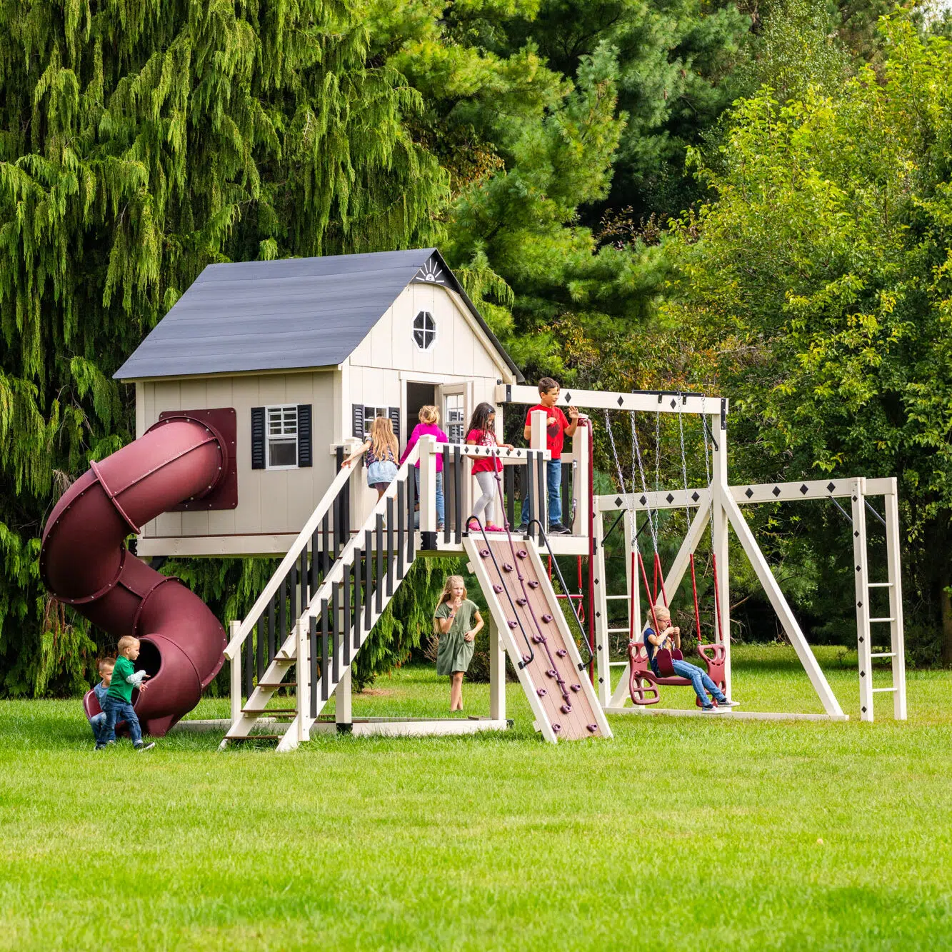 Ivory Vinyl w Ivory Playhouse, Red Accessories, and Black Accents