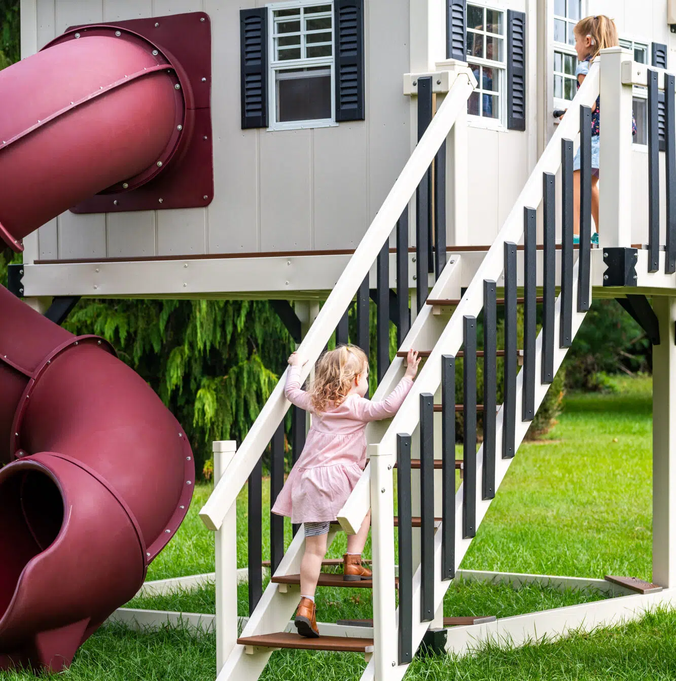 Ivory Vinyl w Ivory Playhouse, Red Accessories, and Black Accents